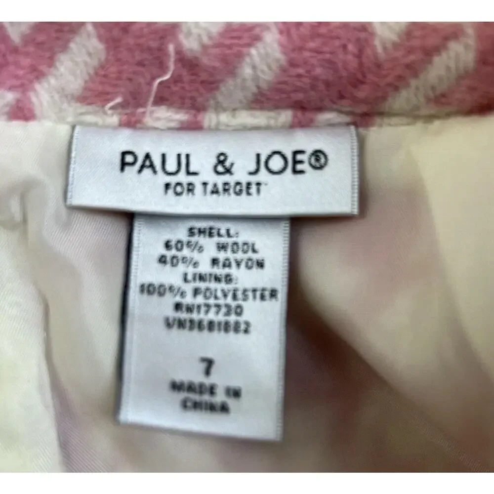 Paul & Joe For Target Wool Mini Skirt Women's 7 Pink Houndstooth Academia Preppy
